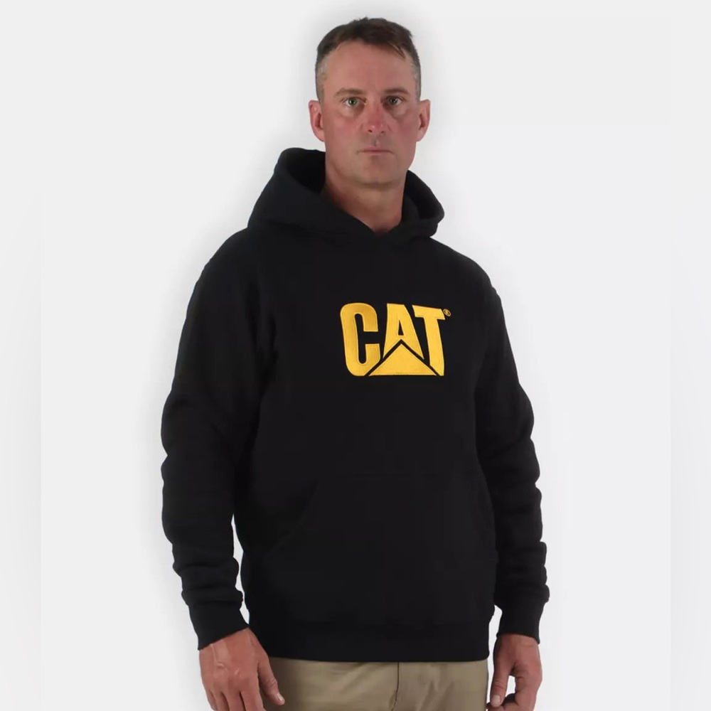 NWT CAT Caterpillar Trademark Men’s Black and Yellow Hoodie Sweatshirt SZ Large